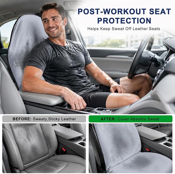 Car Seat Towel Cover 2 Pack for Front Seats, Sweat Absorbent Car Seat Protector with Non-Slip Backing, Waterproof Towel Car Seat Covers for Runners, Gym, Swimming, Beach, Pets, Lavender Gray - Image 4