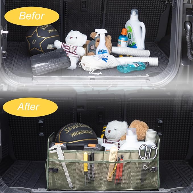 JiatuA Car Trunk Organizer, Collapsible Car Organizers and Storage Green | Sturdy, Large Capacity, Clean Decor, Multi Compartment Container Box, Adjustable Car Accessories for SUV Sedan Truck - Image 6