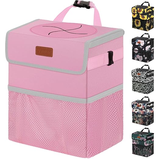 Vankor Car Trash Can with Lid Leak Proof Car Accessories for Women | 3 Gallon Cute Hanging Car Trash Bin for Men Car Truck Vehicle Sedan SUV Interior Automotive Garbage Cans, Pink by Vankor
