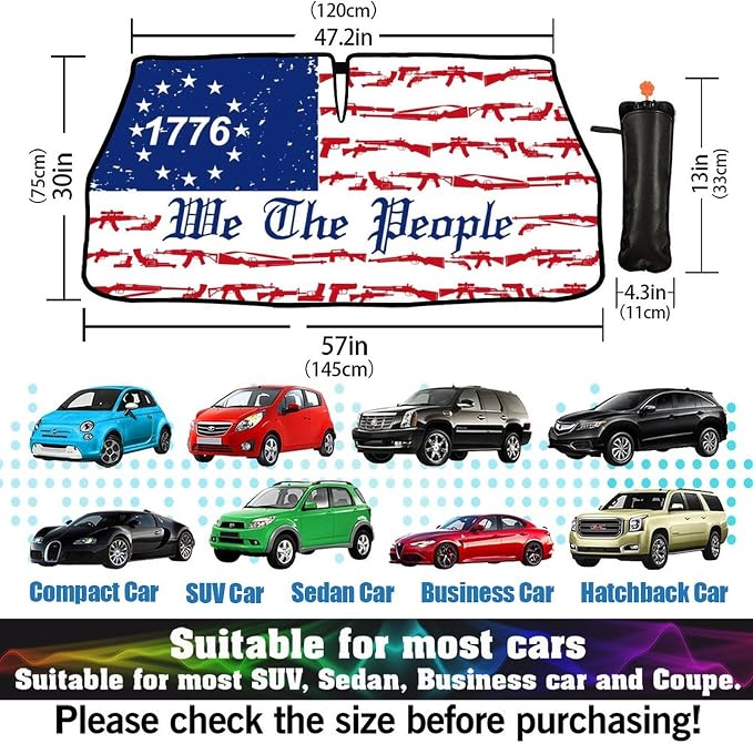 CHILL·TEK Funny Car Windshield Sun Shade Umbrella, American Flag Car Sun Shade Umbrella, Block UV Rays Heat Foldable Windshield Umbrella Sun Visor Protector - Keep Vehicle Cool for Cars SUV - Image 6