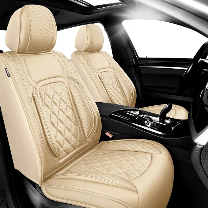 Fit Land Cruiser Premium Leather Car Seat Covers for Toyota Land Cruiser 2000-2025 2026 - Waterproof，Breathable，All-Weather Seat Cushion Protecto & Airbag Compatible, 2 Front Seat Beige by Unknown