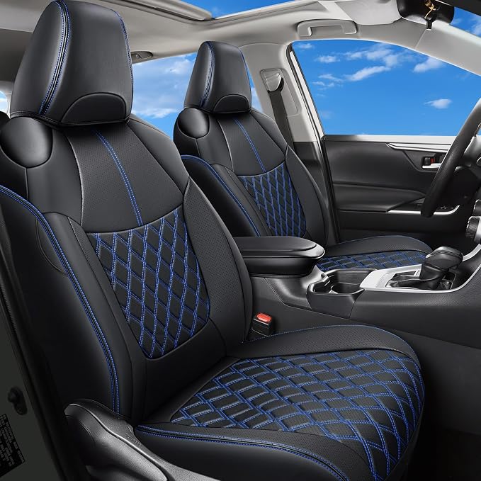 Huidasource Front Car Seat Covers Fit for Toyota RAV4, Full Coverage Seat Protector Fit for 2019-2024 Toyota Rav4 XLE LE XLE Premium Limited(Not for Hybrid/Adventure/TRD Off-Road/Prime, Black&Blue) by Huidasource