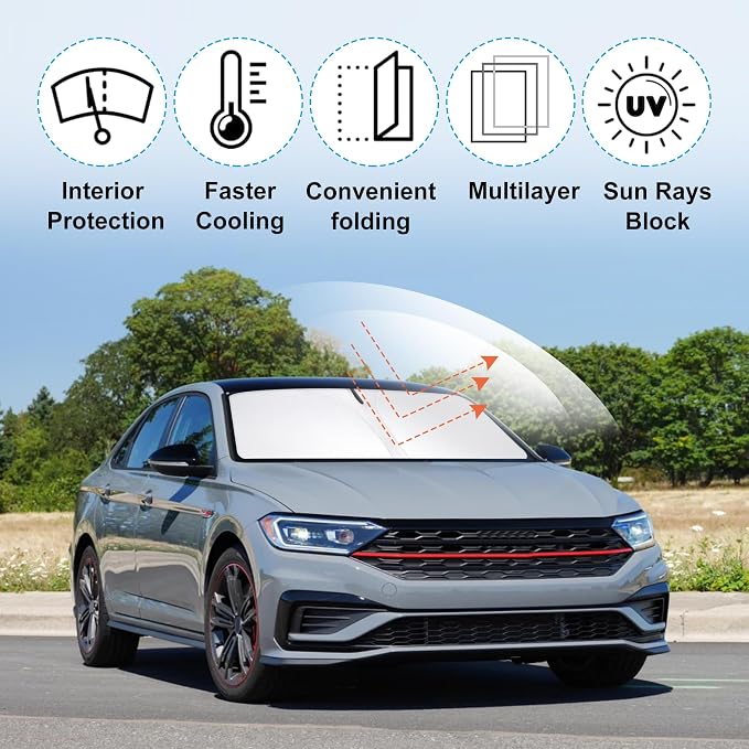 Front Windshield Sun Shade Foldable Car Front Window Sun Shade Windshield Shade Fit for 2019-2024 2025 Volkswagen VW Jetta Block UV Rays Accessories Heat Keep Cooler - Image 3