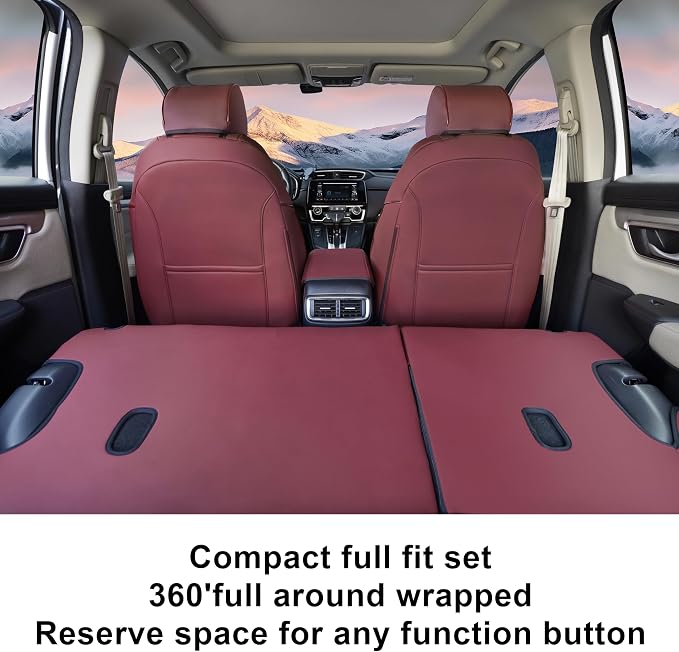 Lolcar CRV Seat Covers Custom Fit for Honda CRV 2017 2018 2019 2020 2021 2022,Leather Car Seat Cover Full Set for Trucks SUV,Waterproof Car Seat Cushion,Faux Leather (Burgundy) - Image 6