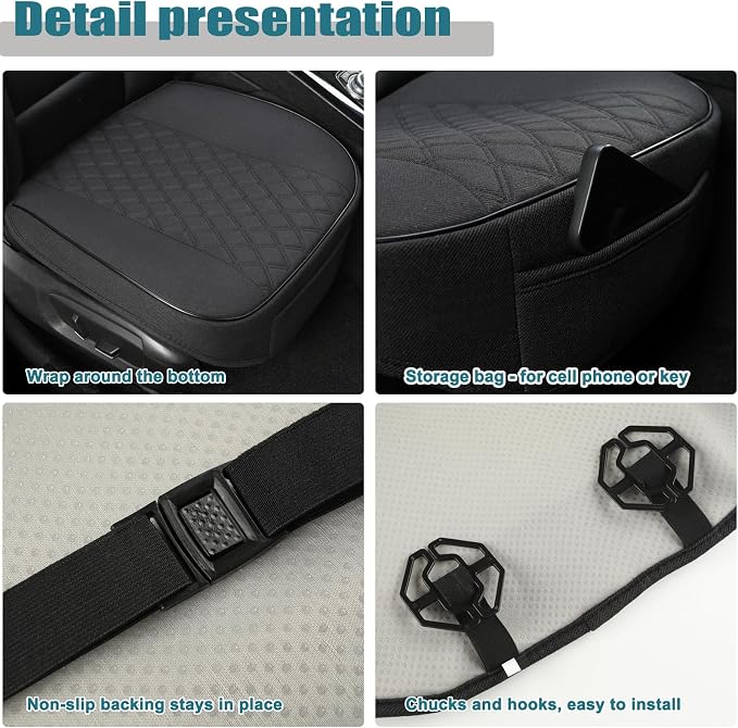 West Llama Linen Front Car Seat Cover Protector Anti-Slip Bottom Seat Cover Fits 95% of Vehicles,Wrapping Around The Bottom,Diamond Pattern(Black-2Pcs) - Image 5
