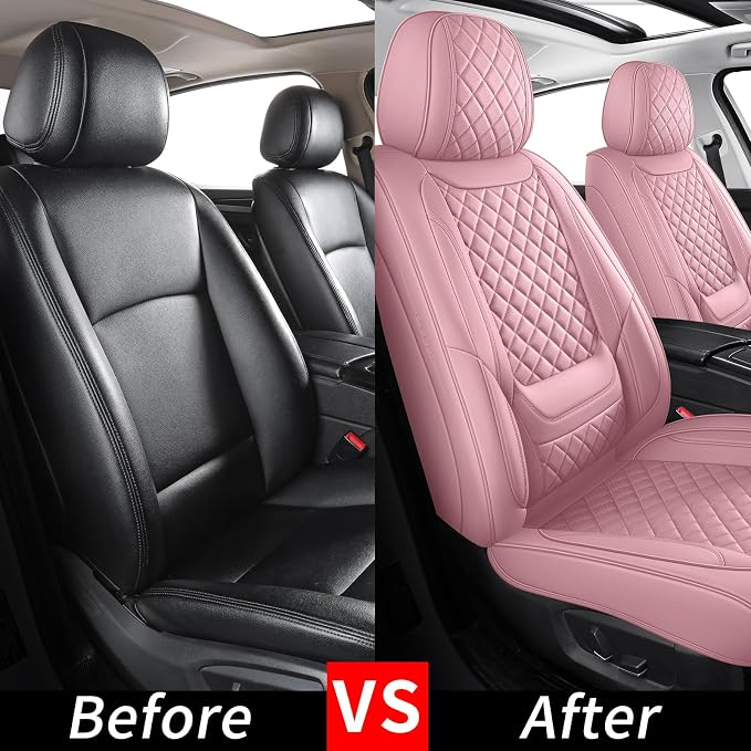 Leather Front Seat Covers for Cars Automotive Seat Protectors | Breathable Waterproof Durable Full Surround & Lumbar Support Design Non-Slip Universal Fit for Most Cars SUV Trucks Van Pink - Image 7