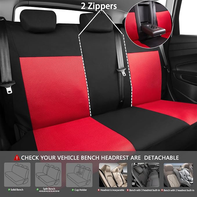 CAR PASS 3D Air Mesh Car Seat Covers Full Sets w/5mm Sponge, 4Pcs Waterproof Car Floor Mats, Steering Wheel Cover Universal Fit for SUV Sedan Truck, Airbag Compatible Automotive Interior(Black & red) - Image 4