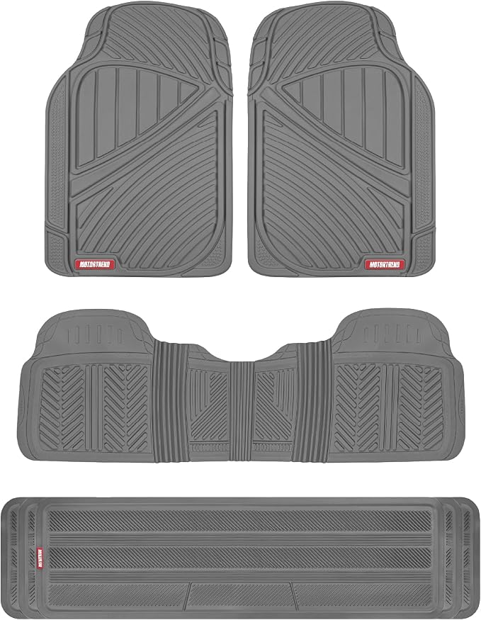 Motor Trend 3-Row Heavy Duty Rubber Floor Mats & Liners for Car SUV Van, Front 2nd & 3rd Row Durable Polymerized Latex Full Interior Protection, Extra-High Ridgeline Design, Gray by MotorTrend