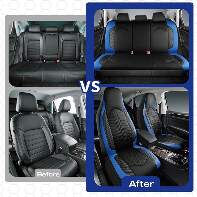 Skechers Memory Foam Car Seat Covers, Leather High Back Seat Covers Quilting Design,Waterproof Sports Car Seat Covers Full Sets,Airbag Compatible, Universal Fit for Most Cars, SUVs,Trucks,Blue - Image 6