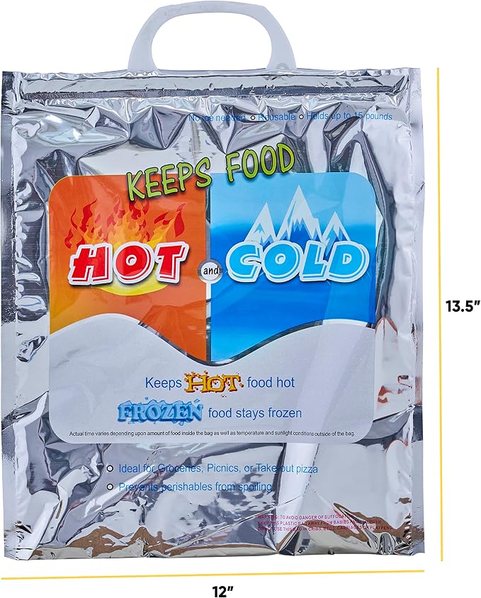 Superio Hot and Cold Insulated Bags for Food Delivery, Grocery Shopping Bags, Food Storage for Hot and Frozen Food for Travel, Disposable Cooler Bag, Reinforced Thermal Lunch Bag (4, 12"x13.5") - Image 7