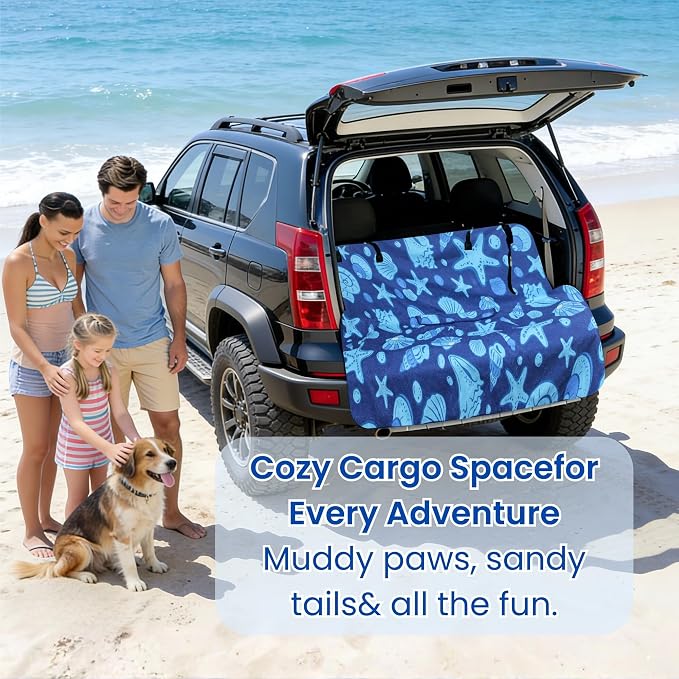 Waterproof Back Seat Cover for Dogs and Kids, Car Seat Protector Under Baby Car Seat, Child and Dog Car Seat Cover Blanket for Rear Bench(Conch Shells Starfish, Rear Bench Seat Towel) - Image 9