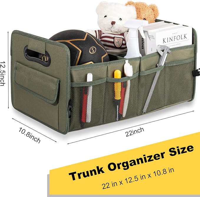 JiatuA Car Trunk Organizer, Collapsible Car Organizers and Storage Green | Sturdy, Large Capacity, Clean Decor, Multi Compartment Container Box, Adjustable Car Accessories for SUV Sedan Truck - Image 7