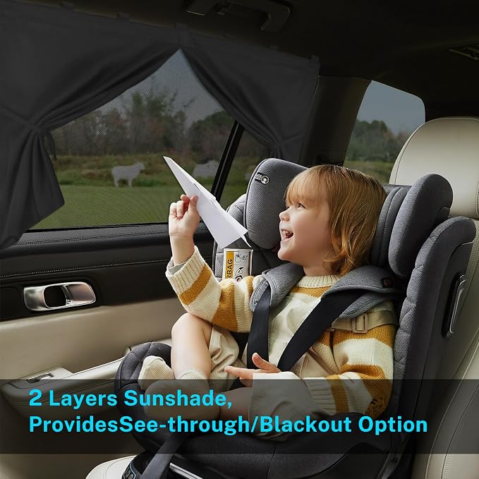 Car Window Shades, Double Layers Magnetic Car Sun Shade for Baby, Blackout/See Through Back Side Window Covers, Auto Window Curtains for UV Protection - Image 3