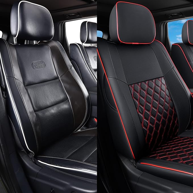 Huidasource Upgrade Jeep Grand Cherokee Seat Covers, Full Coverage Waterproof Leather Car Seat Covers, Custom Seat Cushion Protector Fit for Jeep Grand Cherokee 2011-2021 (Full Set/Black&Red) - Image 6
