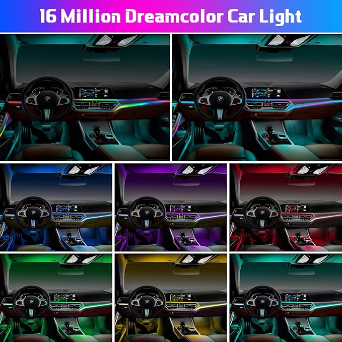 Acrylic Interior Car LED Strip Light RGB Dreamcolor 10 in1 with Wireless APP, 175 inches 593 LED 16 Million Color Fiber Optic Automotive Ambient Light Kits Music Sync Sound Activated Car Neon Lights - Image 4