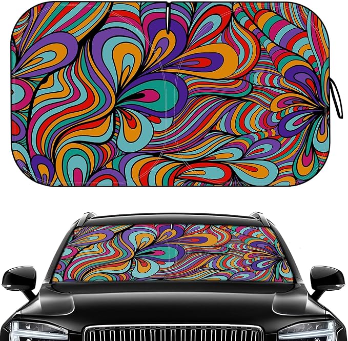 Car Windshield Sun Shade UV Reflector Foldable Front Window SUV | Blocks 98% UV Rays,Keep Interior Cool,Universal Fits Hatchback,Truck,MPV,Storage bag,59"L x 32"W,Car Summer Accessories by Pleneal