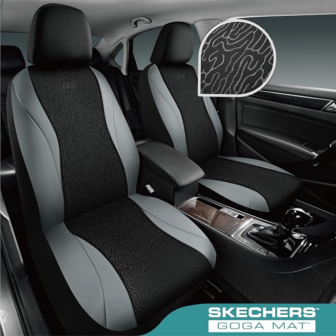 Skechers Car Seat Covers,Leather Seat Covers with GOGA Mat Technology,Waterproof Car Seat Covers Front Seats,Airbag Compatible,Comfort Universal Fit for Most Cars,Vans,Trucks,SUVs,Grey - Image 2