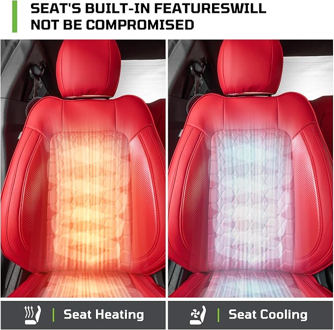 Custom Leather Car Seat Covers for Ford Mustang 2015-2023 Coupe, Red | Full Coverage Waterproof Car Seat Protector,Front & Rear Full Set,Split Backrest Compatible,Wear-Resistant,Airbag Compatible - Image 4