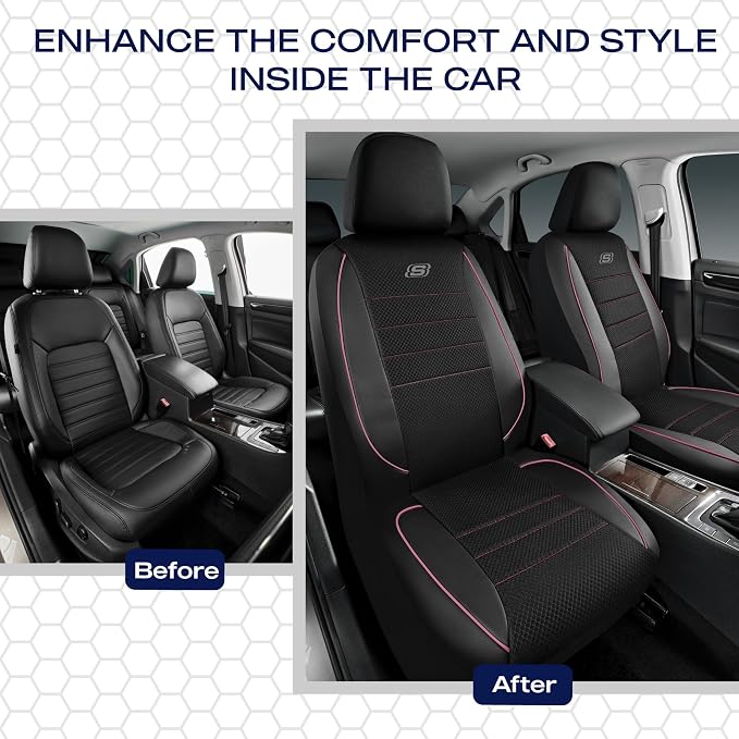 Skechers Air-Cooled Memory Foam Seat Covers,Mesh Thick Car Seat Covers,Piping Leather Car Seat Covers Front Seats,Airbag Compatible,Automotive Comfort Universal FitMost Cars,Vans,Truck,SUV,Pink - Image 6