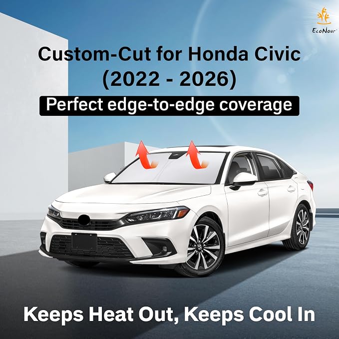 EcoNour Windshield Sunshade Compatible for Honda Civic 11th Gen 2022-2026 | Including LX, Sport, EX, Touring, and Si Window Sun Shade Cover, UV Heat Blocker & Protector, Car Accessories - Image 2
