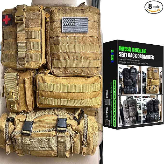 7 PACK Tactical Seat back organizer Truck organizer With 6 Detachable Pouches Universal For Car Truck Ford Jeep Military-Grade Heavier Panels With Multi-functional Packs (khaki) by AIAUTOAIEVAutoPart