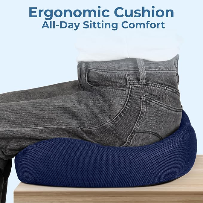 5 STARS UNITED Seat Cushion - Memory Foam Chair Cushion for Tailbone Pain Relief - Ergonomic Support for Coccyx, Sciatica & Butt - Office, Desk & Gaming Chair, Car Seat, Wheelchair, Blue Mesh - Image 4