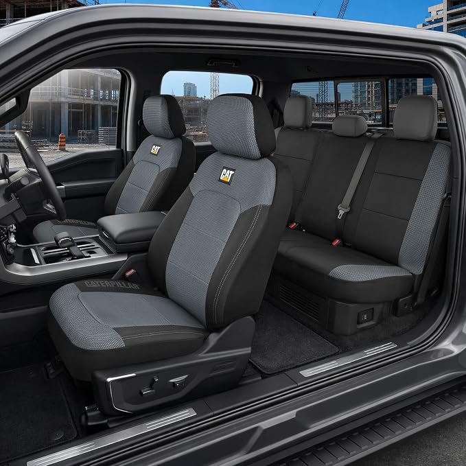 CAT MeshFlex Seat Covers Full Set for Full-Size Pickup Trucks Only - Gray | Front Bucket Seat Covers & 60/40 Split Rear Bench Protector – Interior Accessories For F-150, Silverado, Ram, Sierra & Tundra by CatAuto