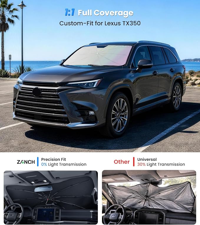 Zanch 2026 Upgraded Windshield Sun Shade Umbrella: Custom Fit for Lexus TX350 2024-2026 Front Window Sunshade, Block UV Rays & Keep Car Cool, 1:1 Scan for TX350, No Gaps & No Scratches. - Image 2