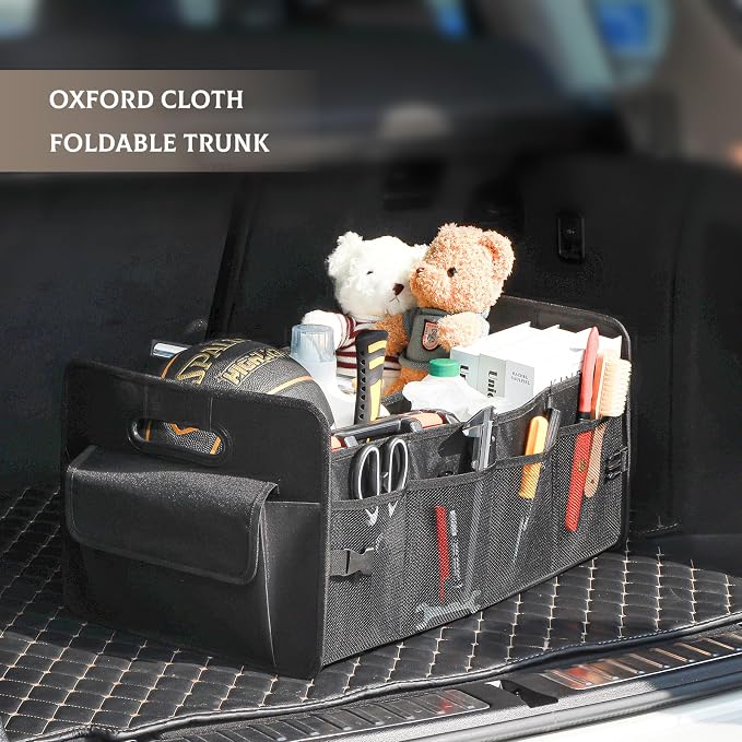 JiatuA Car Trunk Organizer, Car Organizers and Storage Collapsible Multi Compartment Container Box, Adjustable Car Accessories for SUV Sedan Truck, Standard Size, Black | Sturdy, Large Capacity, Clean Decor, Multi Compartment Container Box, Adjustable ... - Image 2