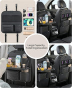 PU Leather Backseat Car Organizer with Foldable Tray & Tablet Holder Black | Luxury diamond stitching,anti-rattle design,universal vehicle compatibility,family road trip essential storage - Image 5