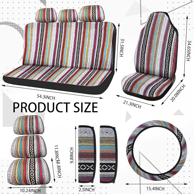 Frienda 14 Pcs Baja Saddle Blanket Car Seat Covers Full Set,Stripe Style - Image 3