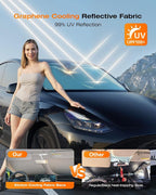 Windshield Sun Shade for Tesla Model 3/Y 2014-2026, Foldable, Car Accessory | Graphene Activated Carbon, Odor-Absorbing, UV and Heat Blocking, Storage Bag Included, Helps Keep the Parked Interior Cooler - Image 6