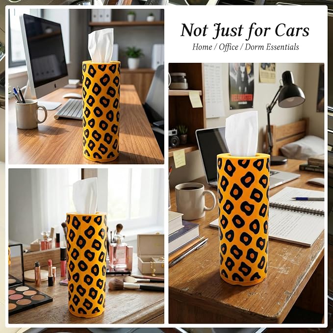 Car Tissues Cylinder for Cup Holder - Refillable Round Tissue Canister with 2 Packs Tissue - Cheetah Print Car Decorations Interior Accessories for Women & Men - Trendy Aesthetic (Leopard Print) - Image 7