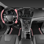 CAR PASS Microfiber Steering Wheel Cover and Waterproof Car Floor Mats,Leather Universal Car Combo Fit for 95% Truck,SUV,Cars,14.5-15inch Sporty Anti-Slip Safety Comfortable Design(Black and Pink) - Image 2