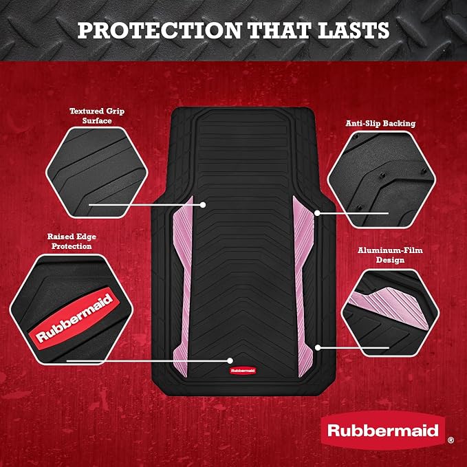 Rubbermaid Car Floor Mat, Heavy Duty All-Weather Car Mats Full Set with Dual-Tone Pink Aluminum Inserts – Universal Fit, Anti-Slip Backing, Trim-to-Fit for Most SUV, Sedan, Van - Image 3