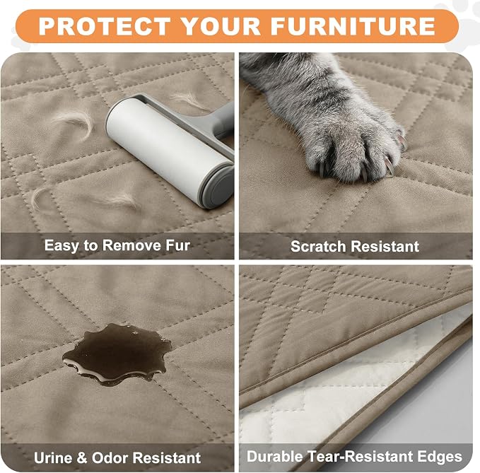 100% Waterproof Washable Dog Blanket，Khaki+Off White 30"x30" | ,7-Layer Reversible Couch Covers for Dogs Met for Sofa Furniture Car Camping - Image 6