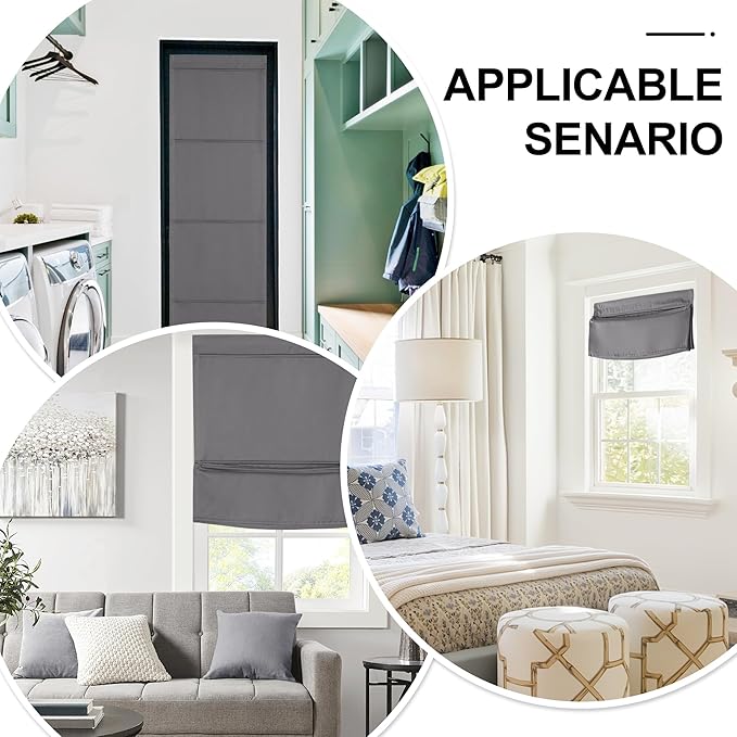 NICETOWN Grey Magetic Blackout Roman Shade, No Drill Cordless Door Blinds | Thermal Insulated, Privacy Shades for Bedroom, No Tools Roll Shade, French Front Door Window Cover, 35 x 64 inches Long - Image 6