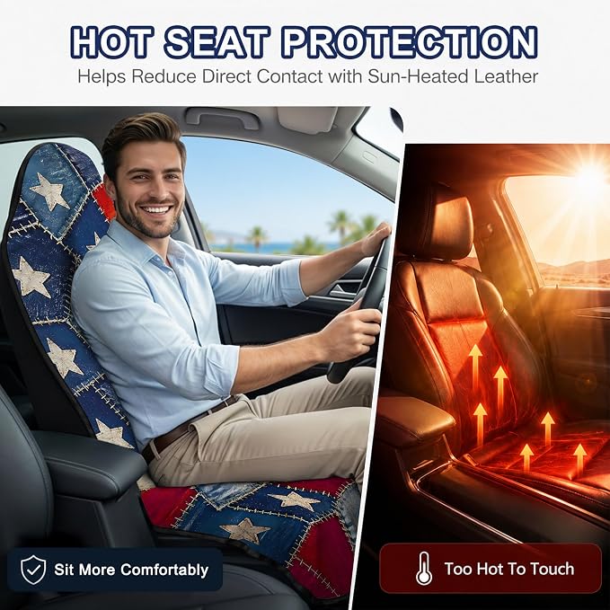 Car Seat Towel Cover 2 Pack for Front Seats, Sweat Absorbent Car Seat Protector with Non-Slip Backing, Waterproof Towel Car Seat Covers for Runners, Gym, Swimming, Beach, Patchwork Flag - Image 5