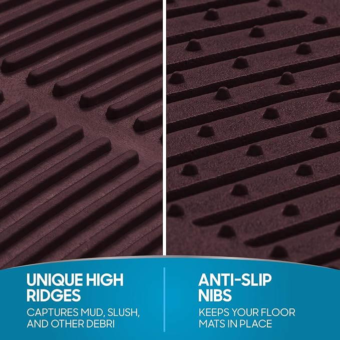 BDK ProLiner Car Floor Mats for Cars Trucks SUV 3pc All-Weather Burgundy | Heavy Duty Rubber Liners with Universal Trimmable Fit, Durable Waterproof Vehicle Auto Floor Mats Channels Burgundy Red - Image 6