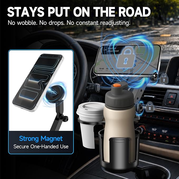 Magnetic Cup Holder Phone Mount for Car, Dual Cup Holder Adjustable Arm | 2-in-1 phone mount & cup expander, cleaner car, no interior damage, no suction, no adhesive, no vent clip, safer no-drop hold - Image 4