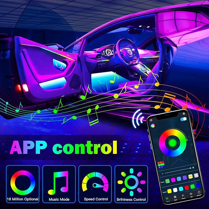 Dreamcolor Interior Car Lights - 10 in 1 LED Strip Lights with APP Control and 213 Color Modes, Decorative Neon Ambient Lighting Kits - Image 3