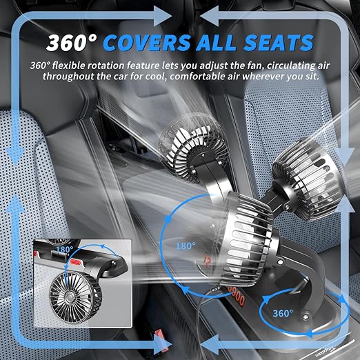 Portable 3-Head Car Cooling Fan with USB Plug | Powerful Airflow Fan for Vehicles Cars Taxi and Road trips - Image 3