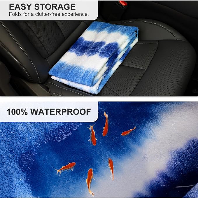 Waterproof Sweating Car Seat Cover for Post Gym Workout, Running, Swimming, Beach and Hiking, Universal Fit Non-Slip Bucket Seat Protector for Cars SUV Trucks, Machine Washable (Blue & White) - Image 3