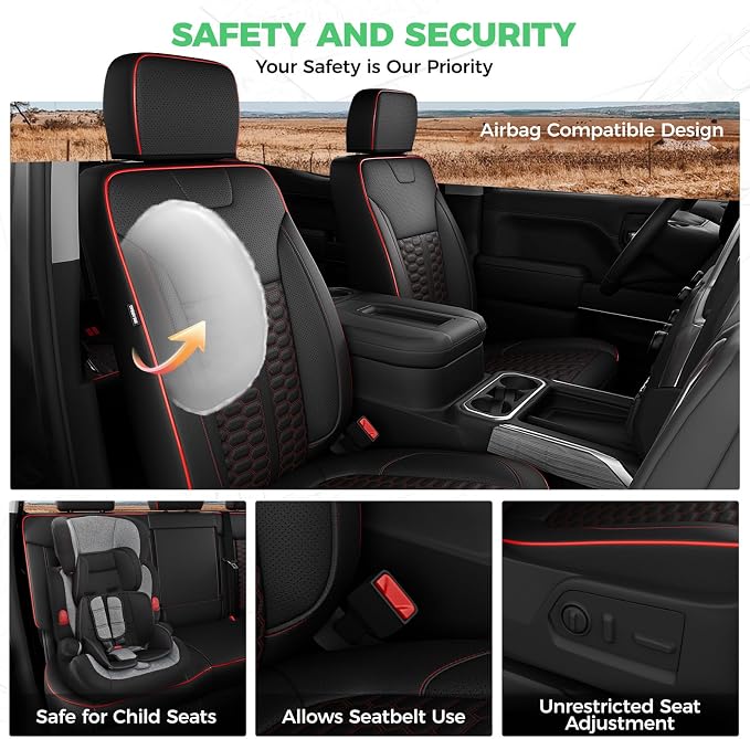 RIDEPOSH Custom Leather Seat Covers for Silverado/Sierra 1500 2019-2026 | Only Crew Cab, Fits 2500/3500HD 2020-2026, Jump Seat Cover(armrest storage only), Protective, Scratch-resistant, Easy-clean - Image 7