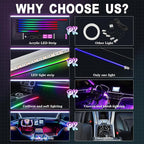 Dreamcolor Acrylic Interior Car LED Strip Light with Wireless APP Control, RGB 14-in-1 Ambient Lighting Kit with Music Sync, Dynamic Color Chasing Neon Light Kits for Car Interior - Image 2