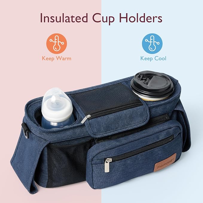 Momcozy Universal Stroller Organizer with Insulated Cup Holder | Detachable Phone Bag and Shoulder Strap, Fits for Uppababy, Baby Jogger, Britax, BOB, Umbrella, and Pet Strollers - Image 6