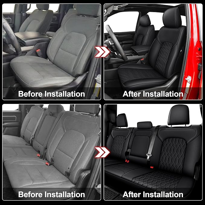 AOMSAZTO Custom Fit Seat Covers for Dodge RAM 1500 2019-2026 Black Grid | Ram Crew Cab Only, fit Seat-back Armrest Model, Pickup Seat Covers, Premium Faux Leather, Perfect Fit, Airbag Compatible - Image 8