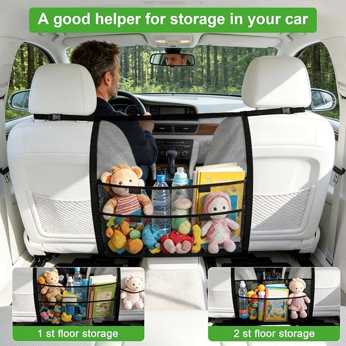Dog Car Barrier, Dog Car Net Barrier, Dog Barrier for SUV Car Truck | Car Dog Barrier with 2 Large Storage Pockets, Adjustable Top & Bottom Straps, Dog Net for Car, Car Divider for Dogs, Pets - Image 5