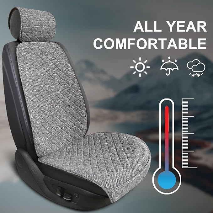 BOPUOVRE Linen Front Car Seat Covers Breathable Fabric | Car Seat Protector Universal Fit Cars Vans SUVs Trucks 2 Units Gray - Image 6