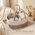 Baby Diaper Caddy Organizer with Removable Compartments, 14.2"L x 7"W x 8.7"H, 100% Handmade Woven Cotton Rope, Portable Nursery Storage Basket for Car and Changing Table, Shower Newborn Gift - Image 2